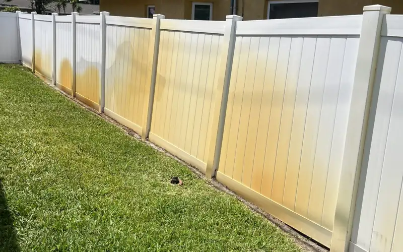 Irrigation rust staining from well-water sprinklers